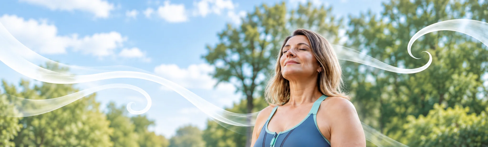 Mujer respirando libre de humo